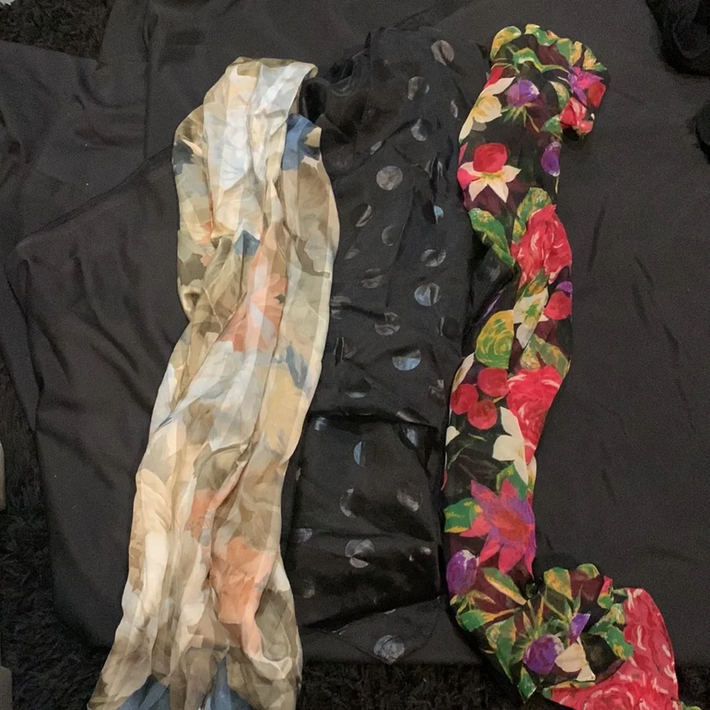 Vintage Scarfs (3) Floral, Black W/Dots - Picture 2 of 4
